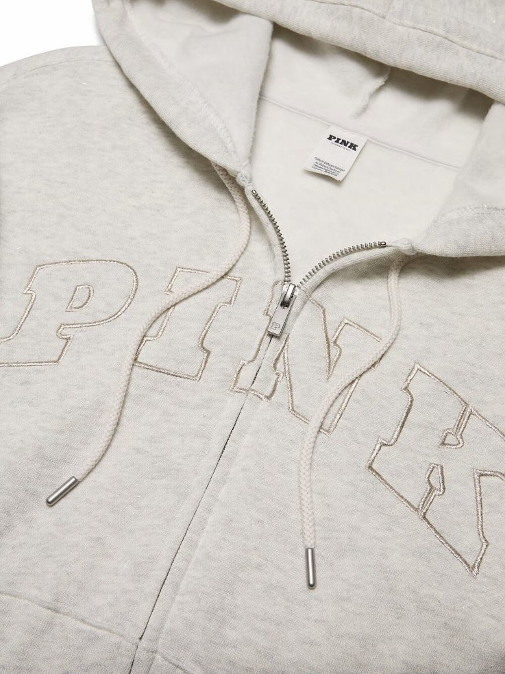 VS PINK Ivy Fleece Campus Full-Zip Hoodie, VS Snow Heather - SIZE 2X - NWT - Picture 4 of 7